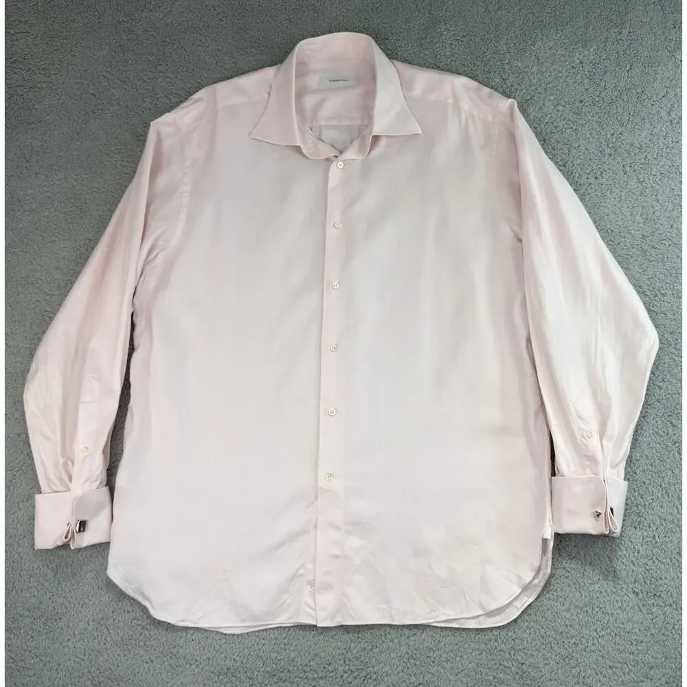 Ermenegildo Zegna Mens 17.5/ 44 Pink P Comfort Fit Cuff Dress Shirt 100% Cotton